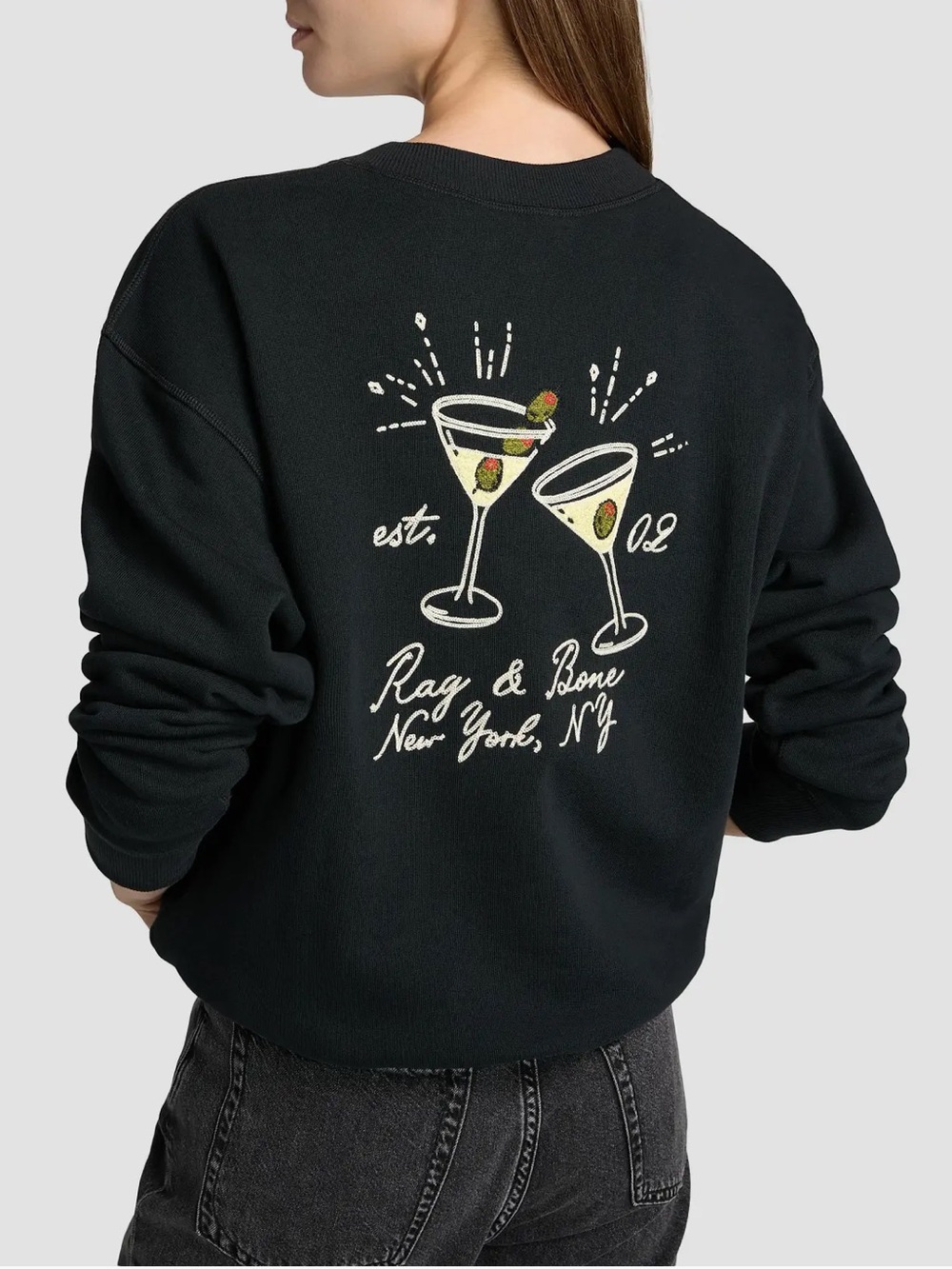 NWT Rag & Bone That's The Spirit Graphic Sweatshirt Dirty Martini Black Sz M